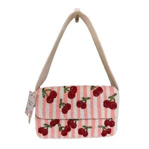 NEW Cherry Print Beaded Handbag